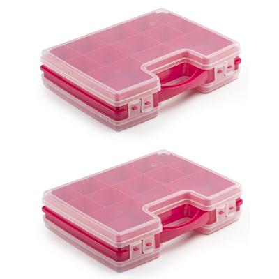 Plasticforte opbergkoffertje - 4x - 21-vaks - kunststof - fuchsia - 28x21x6 cm - sorteerdoos