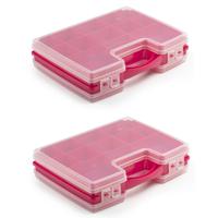Plasticforte opbergkoffertje - 4x - 21-vaks - kunststof - fuchsia - 28x21x6 cm - sorteerdoos