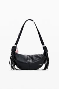 Middelgrote leren tas met franjes - BLACK - U