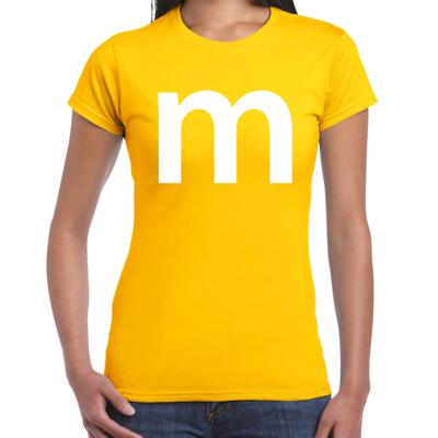 Letter M verkleed - carnaval t-shirt - geel - voor dames - M en M serie