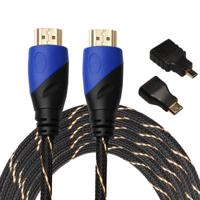 5m HDMI 1.4 Version 1080P Woven Net Line Blue Black Head HDMI Male to HDMI Male Audio Video Connector Adapter Cable with Mini HDMI & Micro HDMI Adapte
