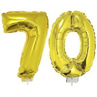 70 jaar leeftijd feestartikelen - versiering cijfers - ballonnen op stokje - van 41 cm - goud