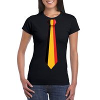 Zwart t-shirt met Belgie vlag stropdas dames - thumbnail