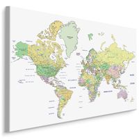 Schilderij -  Pastelkleurige Wereldkaart  , Wanddecoratie , Premium print - thumbnail