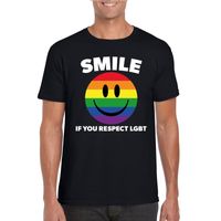 Smile if you respect LGBT emoticon shirt zwart heren - thumbnail