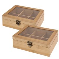 2x stuks bamboe houten theedoos/theekist 21 x 16 x 8 cm