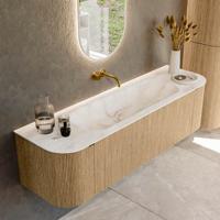Badmeubel Mondiaz Kurve-Dlux | 160 cm | Meubelkleur Oak | Wastafelkleur Frappe | Solid surface | Midden spoelbak | Zonder kraangat(en) Badmeubel Mondiaz Kurve-Dlux | 160 cm | Meubelkleur Oak | Wastafelkleur Frappe | Solid surface | Midden spoelbak | Zonder kraangat(en)
