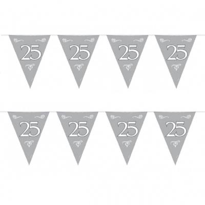 Folat Jubileum vlaggenlijnen - 3x stuks - zilver - 6 meter - 25 jaar thema - feestartikelen