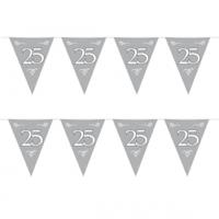 Folat Jubileum vlaggenlijnen - 3x stuks - zilver - 6 meter - 25 jaar thema - feestartikelen