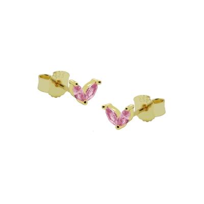 Karma Oorbellen Zirconia Double Pink Leaves Goud