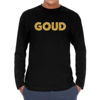 Feest longsleeve shirt voor heren goud - glitter tekst - foute party/carnaval - zwart - thumbnail