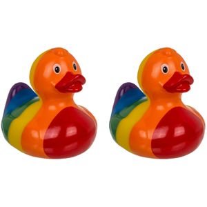 Rubber badeendje - 2x - Gay Pride/regenboog thema kleuren - badkamer kado artikelen