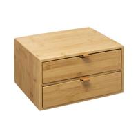 Ladeblokje/bureau organizer 2x lades - bamboe hout - L25 x B14 x H20 cm - lichtbruin