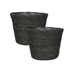 Set van 4x stuks plantenpot/bloempot van jute/zeegras diameter 13 cm en hoogte 10 cm grijs