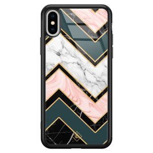 iPhone XS Max glazen hardcase - Marmer triangles
