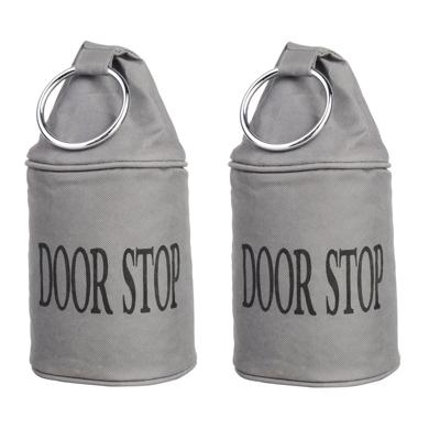 Canvas deurstopper grijs met ring - 2x - H15 cm - Deur vastzetter - Deurstop 2,7 kg