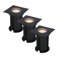 Set van 3 Ramsay LED Grondspots vierkant - Dimbaar - GU10 - 2700K warm wit - 4 Watt 345 lumen - Tuinspot - Zwart - IP67 waterdicht - Overrijdbaar voor de Oprit, Tuin en Terras
