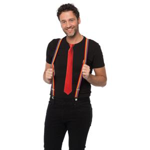 Carnaval verkleedset bretels en stropdas - regenboog - rood - volwassenen/unisex - feestkleding