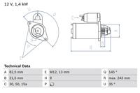 Startmotor / Starter BOSCH, Spanning (Volt)12V, u.a. für Audi, VW