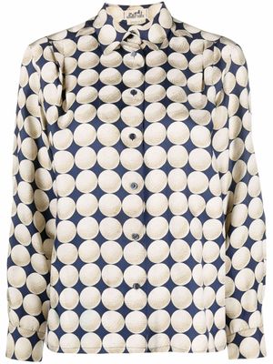 Hermès Pre-Owned chemise en soie à imprimé graphique (1996) - Bleu