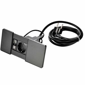 Kopp Buro stopcontact inbouw zwart met 2 USB aansluitingen 2A aansluitsnoer 2 meter met stekker