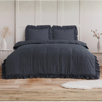 Dekbedovertrek Ruffles - Antraciet - Eenpersoons (140x200 Cm) - Taupe Microvezel - Effen - Sleeptime Fresh - Dekbed-Discounter.nl