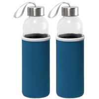 Sport waterfles/drinkfles - 2x - met softshell beschermhoes blauw - 520 ml - Sportfles - Bidon