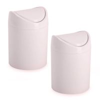 Plasticforte mini prullenbakje - 2x - roze - kunststof - klepdeksel - keuken/aanrecht - 12 x 17 cm - Prullenbakken - thumbnail