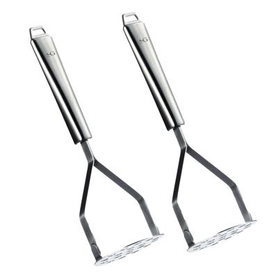 Aardappelstamper/pureestamper - 2x - zilver rvs metaal - keuken gerei - 27 cm