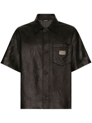 Dolce & Gabbana chemise en cuir à plaque logo - Noir