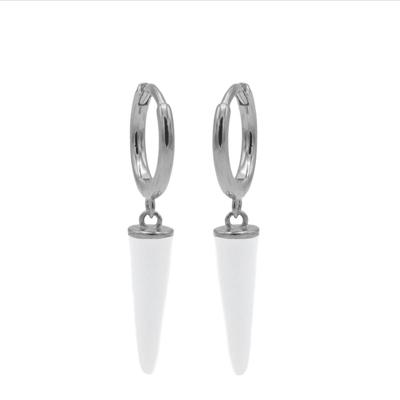 Karma Oorringen Hinged Hoops Emaille Long Cone Wit Zilver