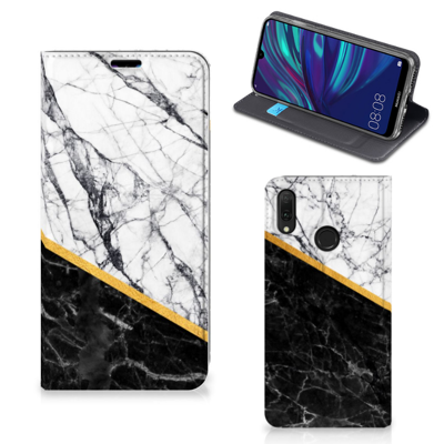 Huawei Y7 hoesje Y7 Pro (2019) | Standcase | Marmer Wit Zwart - Origineel Cadeau Man