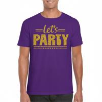 Verkleed T-shirt voor heren - lets party - paars - glitter goud - carnaval/themafeest