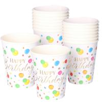 Feestbekers met hoesjes - verjaardag - 24x - happy-birthday - gespikkeld - papier - 250ml