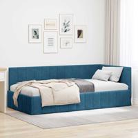 Hoekbedframe met hoofdeinde Blauw 90 cm x 200 cm Fluweel
