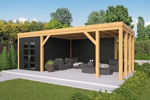 Buitenverblijf Vriezenveen 750x355 cm - zwarte wanden - Bouwpakket- Plat dak- Hout- Tuindeco