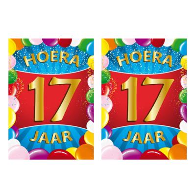 Verjaardag deurposter - 2x - 17 jaar - multi - 59 x 84 cm - leeftijd feestartikelen