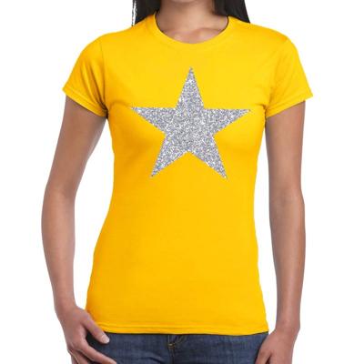 Glitter and glamour ster T-shirt - zilver glitters - geel - dames - Verkleedkleding - Feestkleding