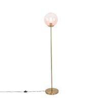 QAZQA Art deco vloerlamp messing met roze glas - Pallon