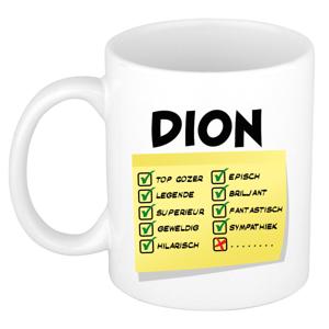 Naam mok Dion - wit - top gozer - keramiek - 300 ml - cadeau collega beker