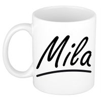 Naam cadeau mok / beker Mila met sierlijke letters 300 ml