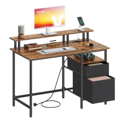 Gamingbureau met stoffen laden en displaystandaard, vintage bruin / 120 x 55 cm