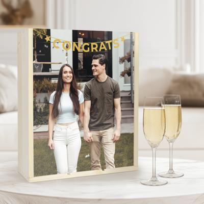 Champagnekist met twee flutes - bedrukt deksel