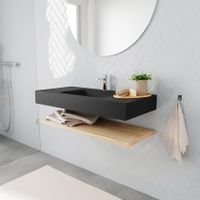 Mondiaz Alan badmeubel 100 cm planchet washed oak vrijhangend wastafel midden 1 kraangat zwart Mondiaz Alan badmeubel 100 cm planchet washed oak vrijhangend wastafel midden 1 kraangat zwart