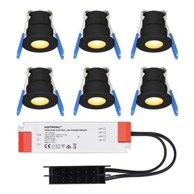 Set van 6 Milano LED Mini Inbouwspots met trafo - 12 Volt 3 Watt 200 lumen - Plat 34mm - 2700K - IP65 waterdicht - Zwart