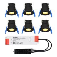 Set van 6 Milano LED Mini Inbouwspots met trafo - 12 Volt 3 Watt 200 lumen - Plat 34mm - 2700K - IP65 waterdicht - Zwart