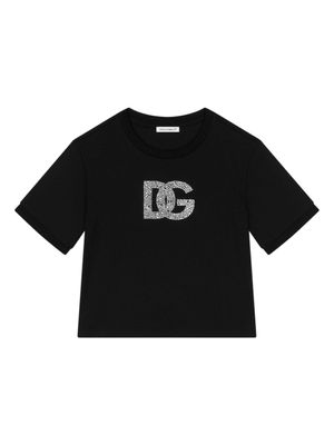 Dolce & Gabbana Kids t-shirt en coton à logo strassé - Noir