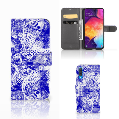 Telefoonhoesje met Naam Samsung Galaxy A50 Angel Skull Blauw