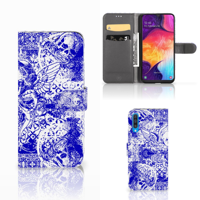 Telefoonhoesje met Naam Samsung Galaxy A50 Angel Skull Blauw