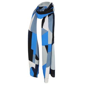 Sarlini Langwerpige Sjaal Multi Print Kobalt Blauw